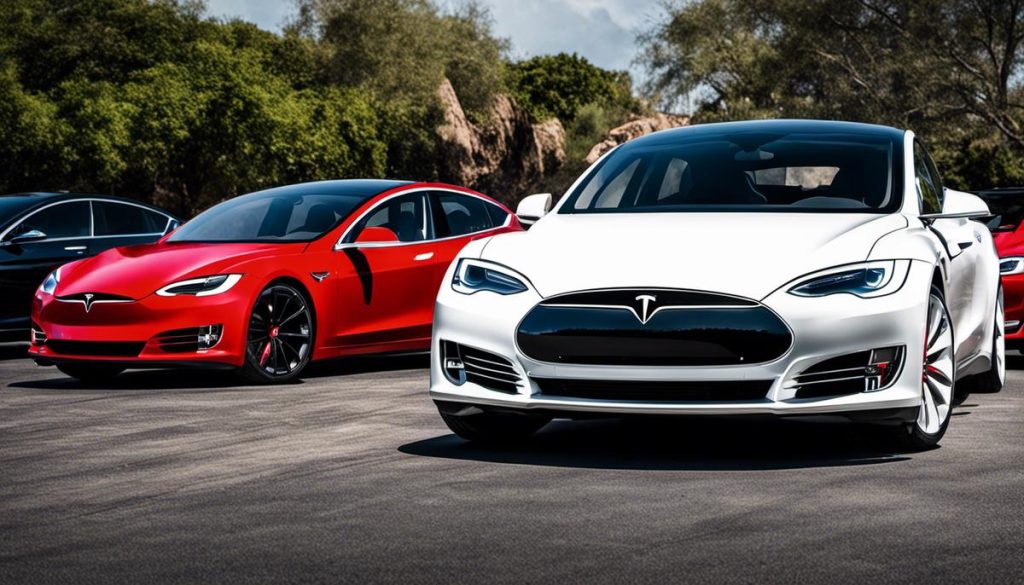 An image of different Tesla models lined up, showcasing their varying designs, sizes, and weights.
